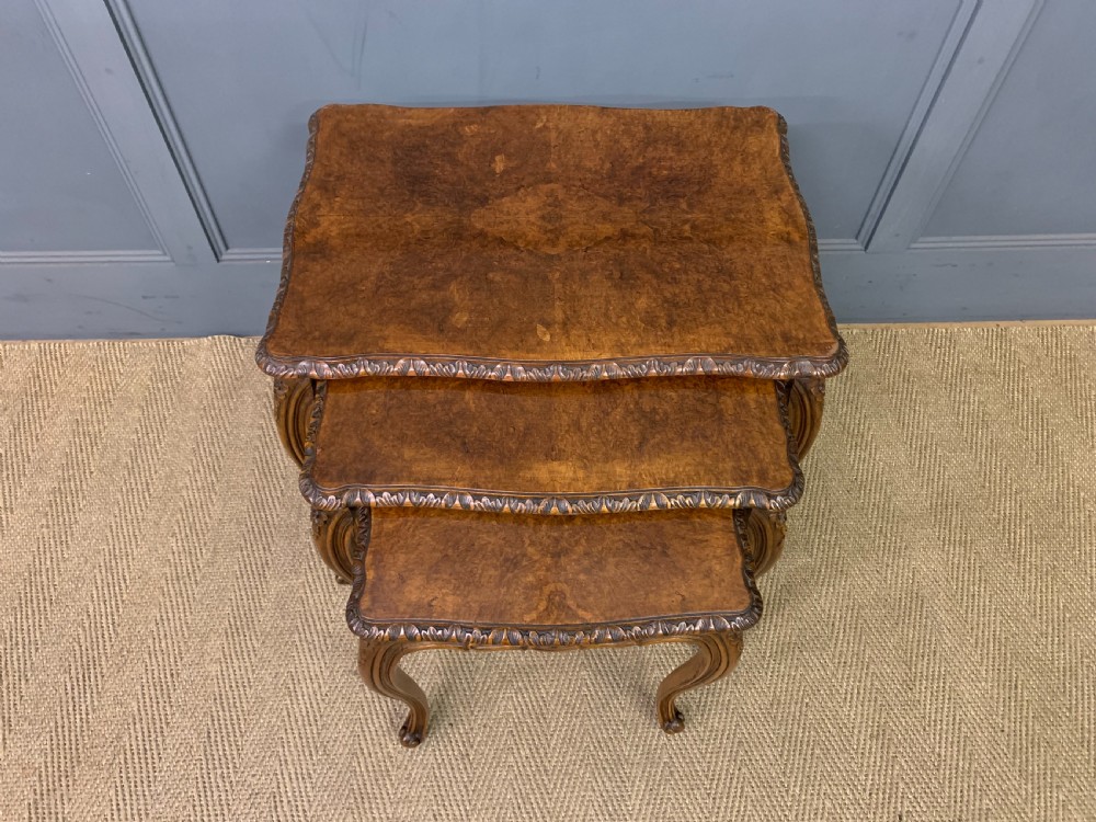 Burr Walnut Nest of 3 Tables View III