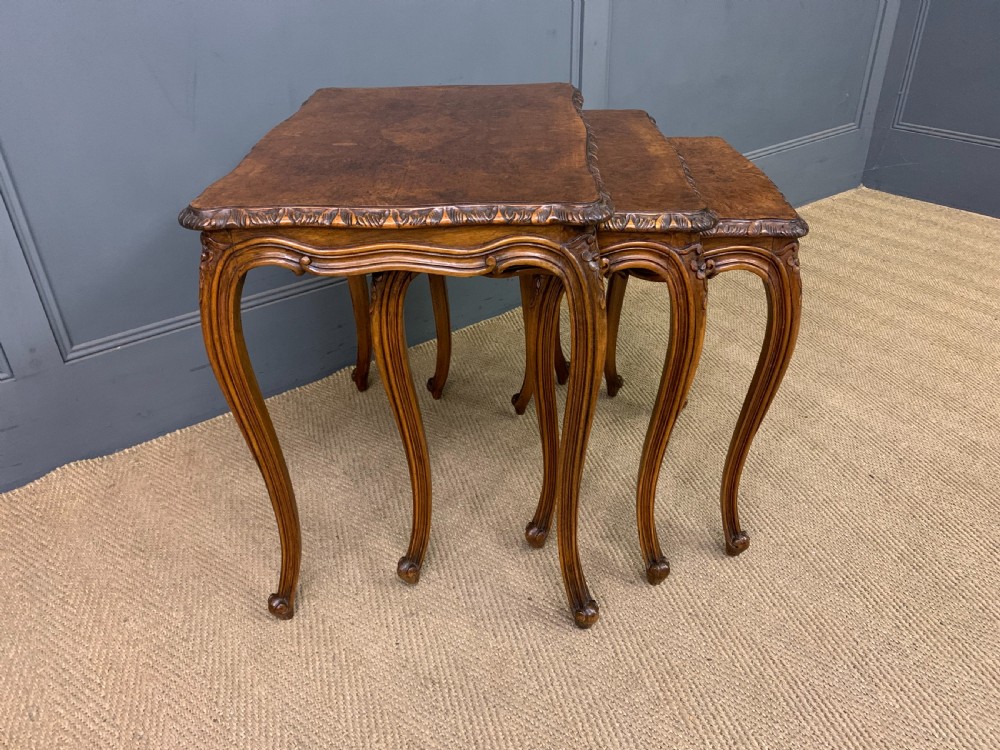 Burr Walnut Nest of 3 Tables View IV