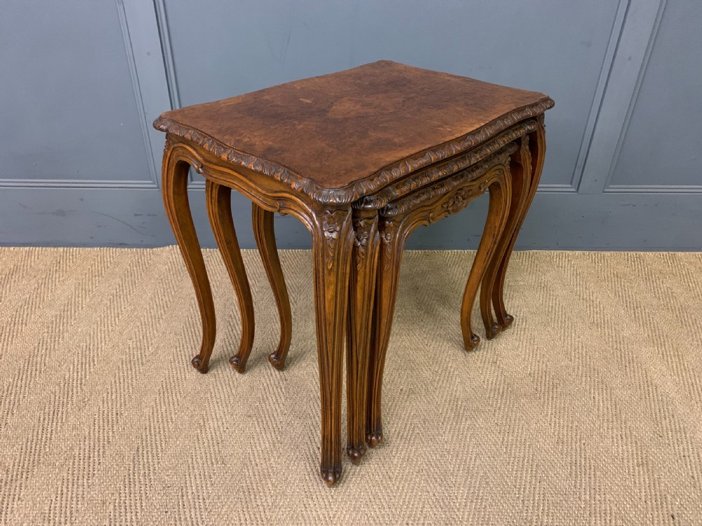 Burr Walnut Nest of 3 Tables View VI