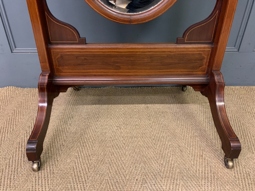 Edwardian Oval Inlaid Mahogany Cheval Mirror View III