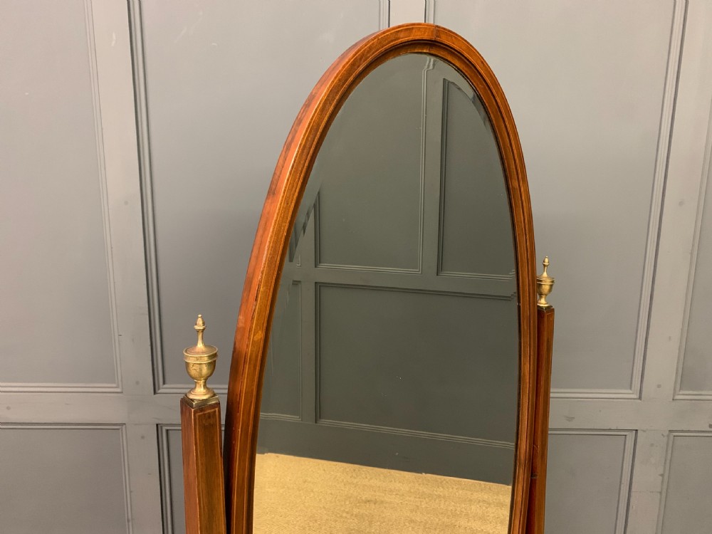 Edwardian Oval Inlaid Mahogany Cheval Mirror View IV