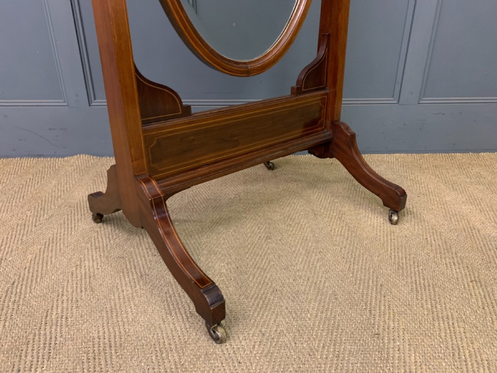 Edwardian Oval Inlaid Mahogany Cheval Mirror View V
