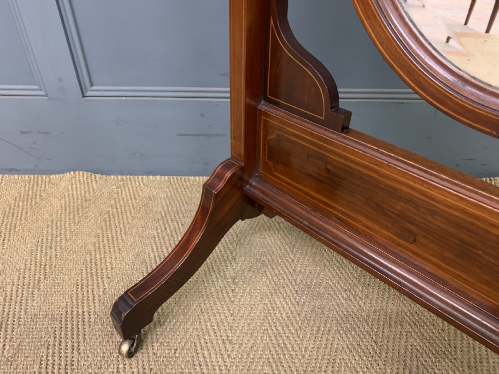 Edwardian Oval Inlaid Mahogany Cheval Mirror View X