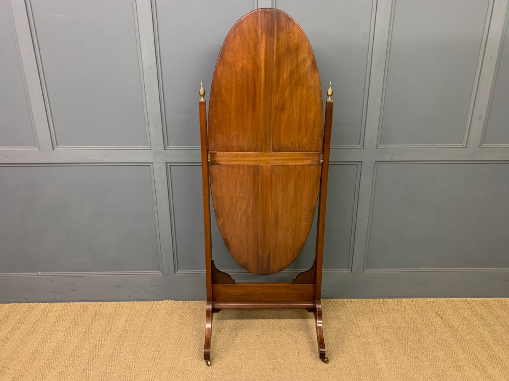 Edwardian Oval Inlaid Mahogany Cheval Mirror View XI