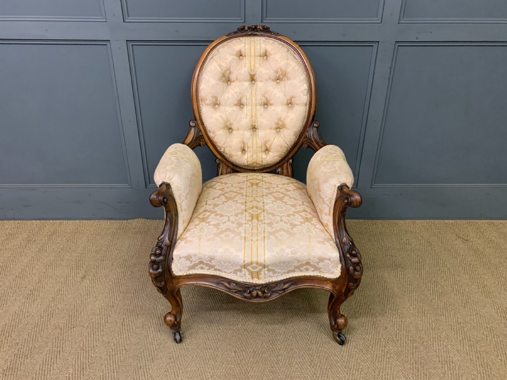 Victorian Carved Walnut Upholstered Armchair