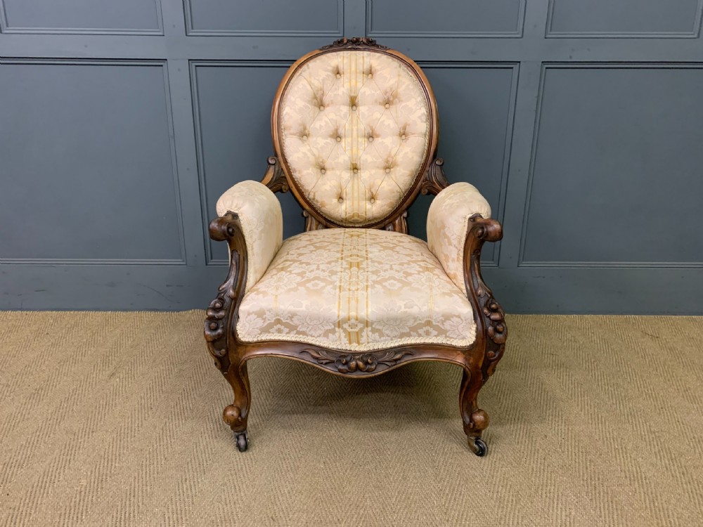 Victorian Carved Walnut Upholstered Armchair View II