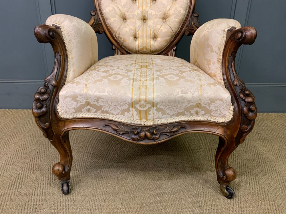 Victorian Carved Walnut Upholstered Armchair View III