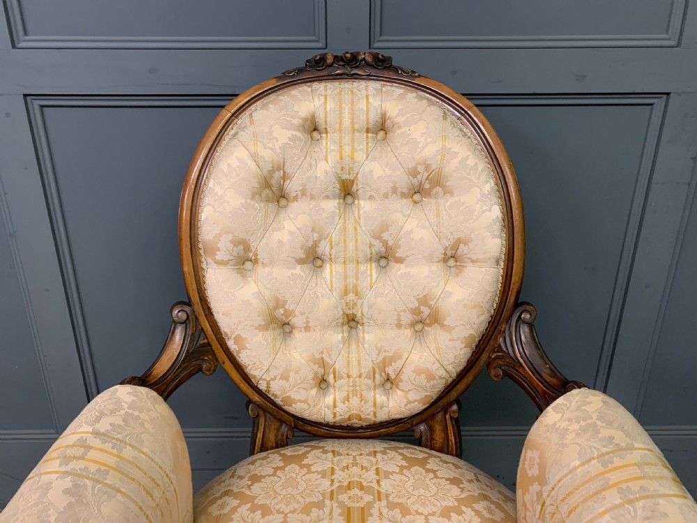 Victorian Carved Walnut Upholstered Armchair View IV