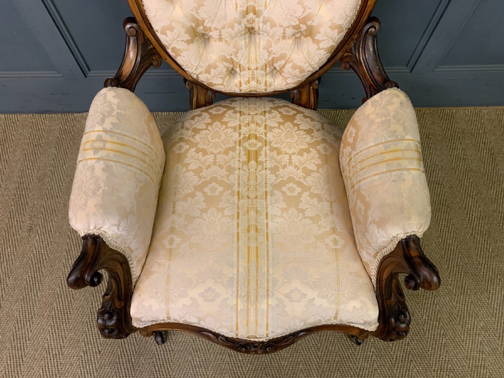 Victorian Carved Walnut Upholstered Armchair View V