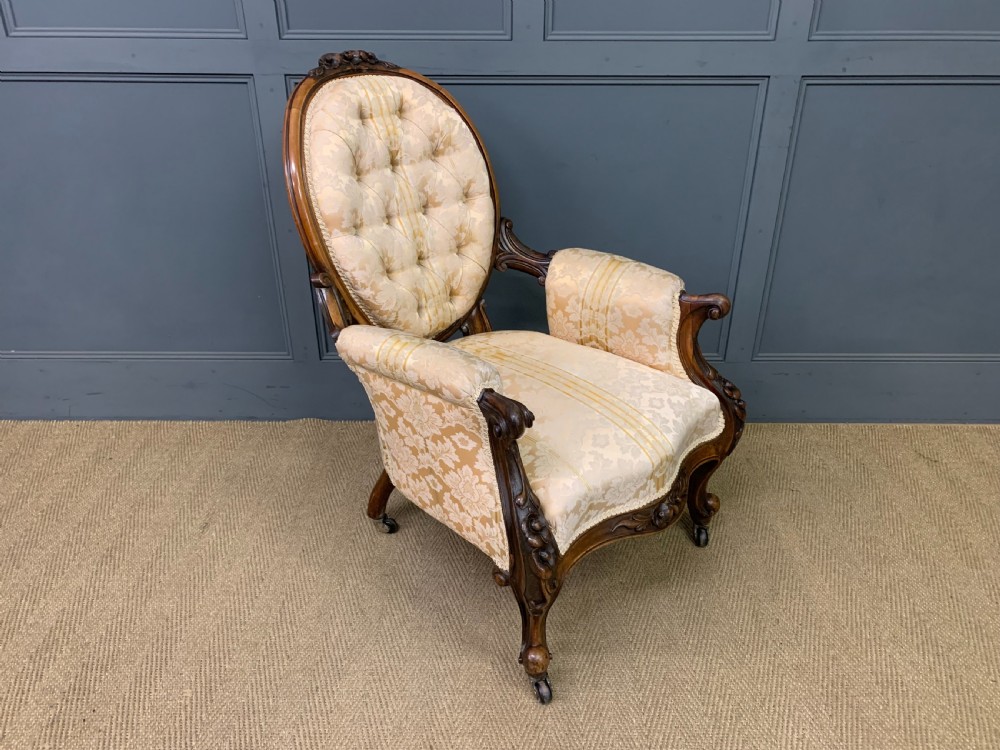 Victorian Carved Walnut Upholstered Armchair View VII