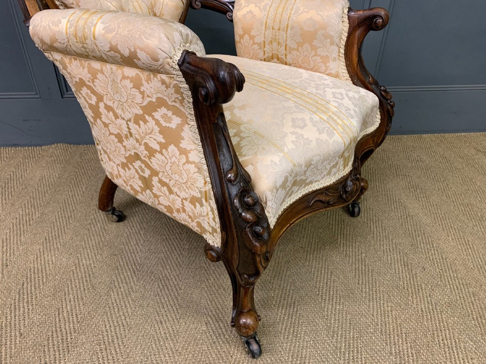 Victorian Carved Walnut Upholstered Armchair View VIII