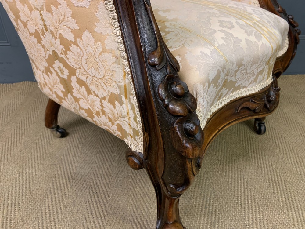 Victorian Carved Walnut Upholstered Armchair View X