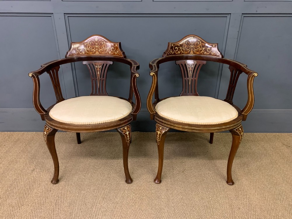 Fine Pair of Inlaid Mahogany Armchairs View II