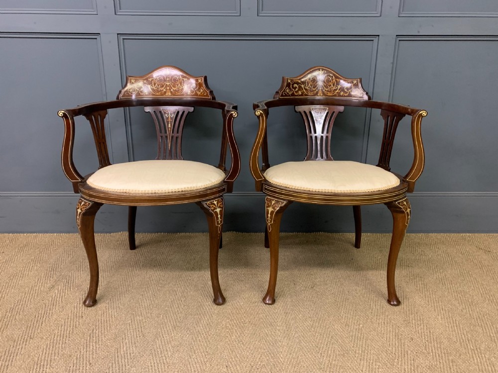Fine Pair of Inlaid Mahogany Armchairs View III