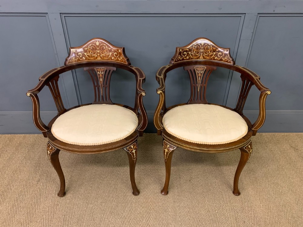 Fine Pair of Inlaid Mahogany Armchairs View IV