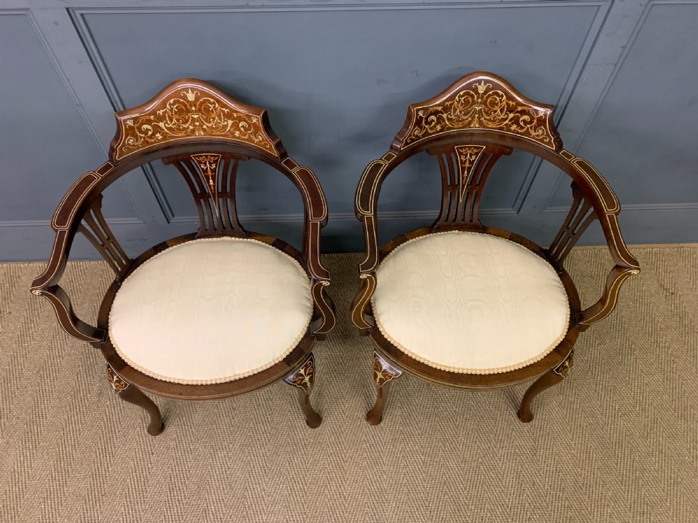 Fine Pair of Inlaid Mahogany Armchairs View V