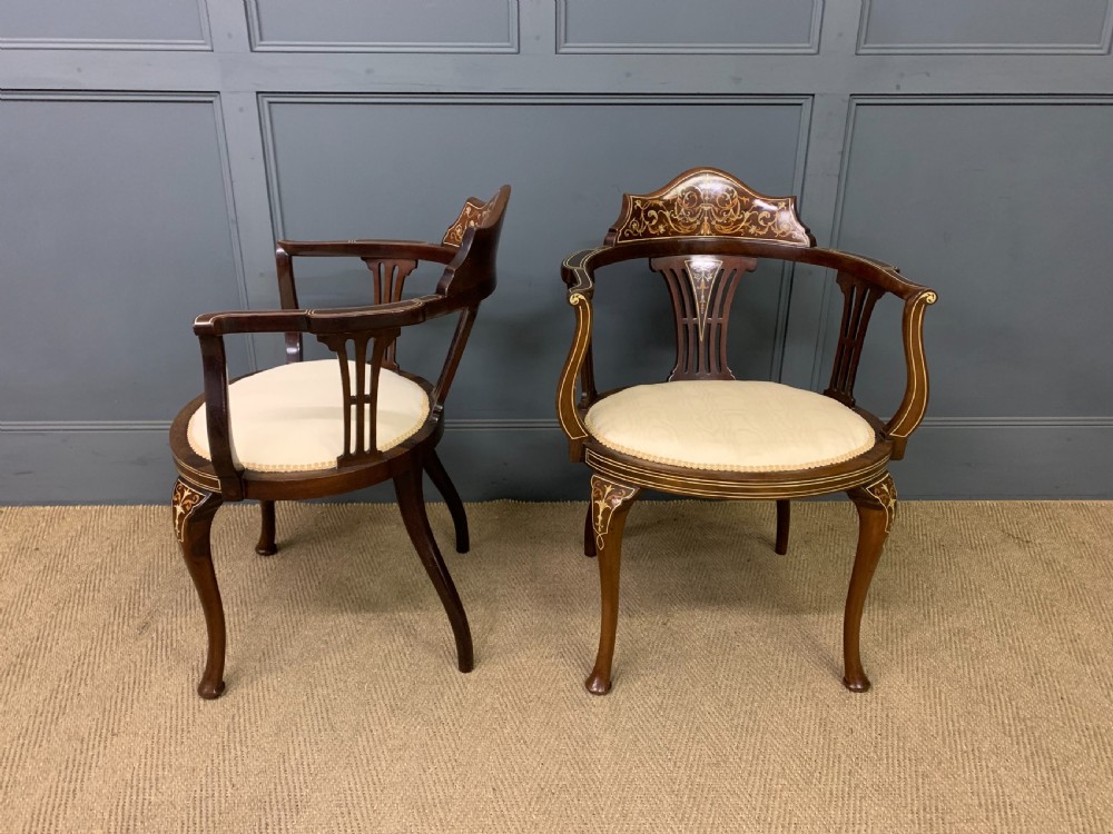 Fine Pair of Inlaid Mahogany Armchairs View VI