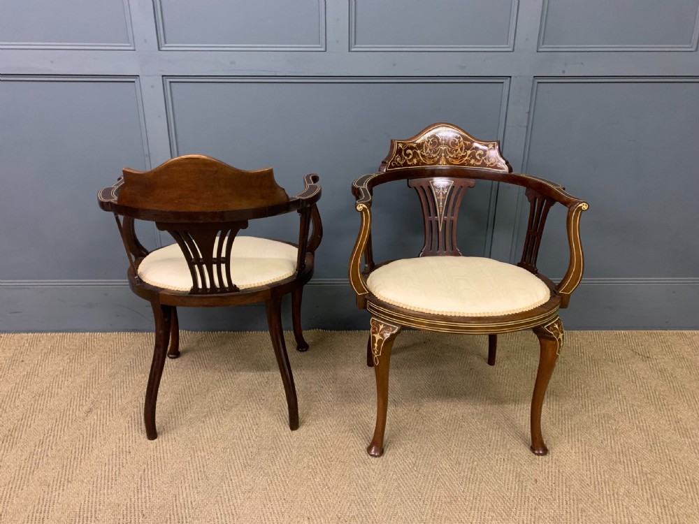 Fine Pair of Inlaid Mahogany Armchairs View VII