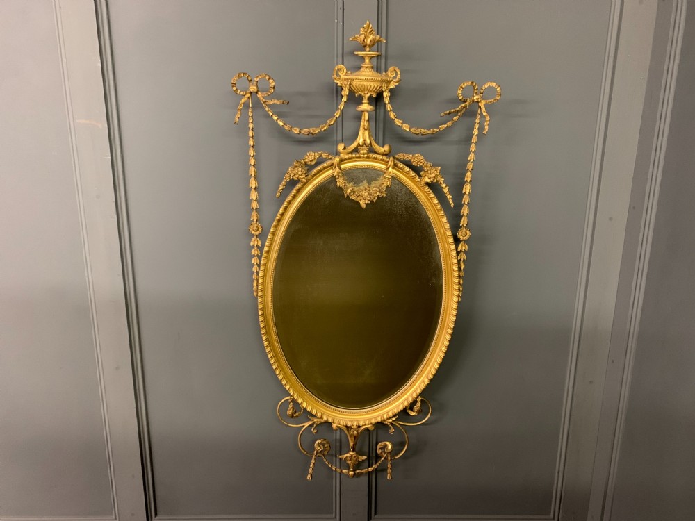 Adam Revival Carved Giltwood and Gesso Oval Pier Mirror View II