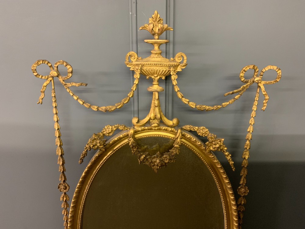 Adam Revival Carved Giltwood and Gesso Oval Pier Mirror View III