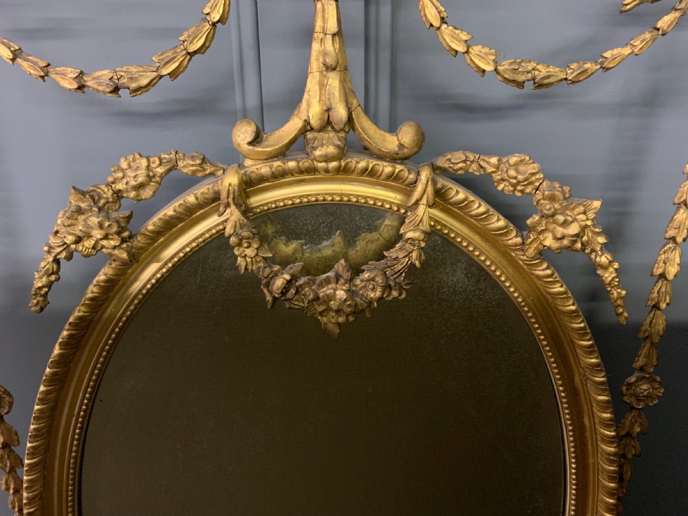 Adam Revival Carved Giltwood and Gesso Oval Pier Mirror View IV