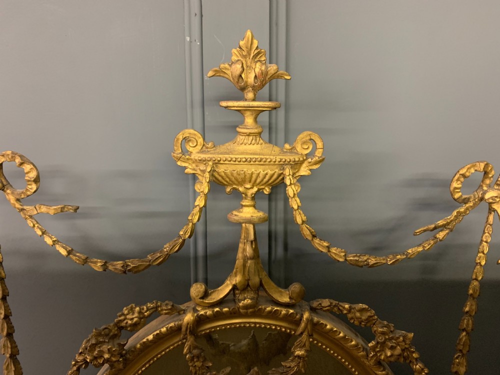Adam Revival Carved Giltwood and Gesso Oval Pier Mirror View V