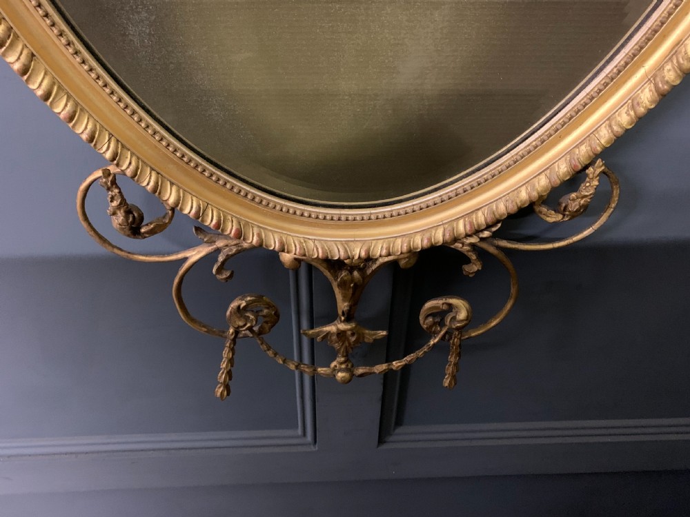 Adam Revival Carved Giltwood and Gesso Oval Pier Mirror View VII