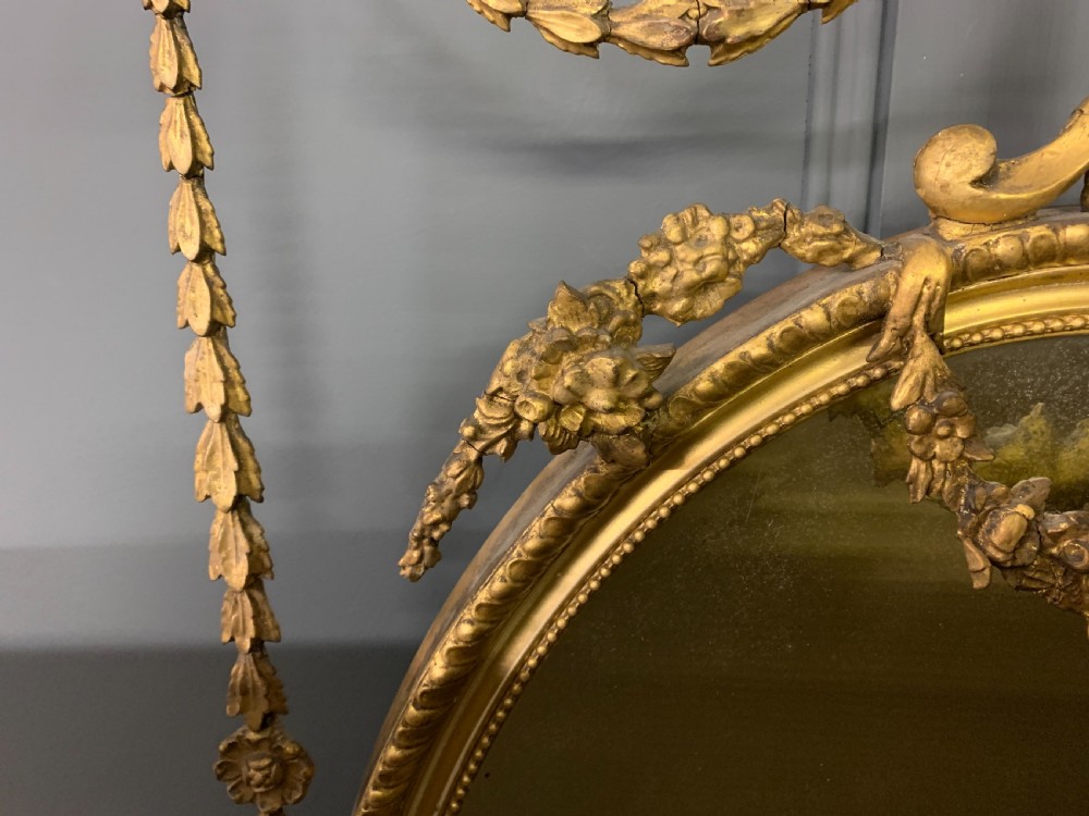 Adam Revival Carved Giltwood and Gesso Oval Pier Mirror View VIII
