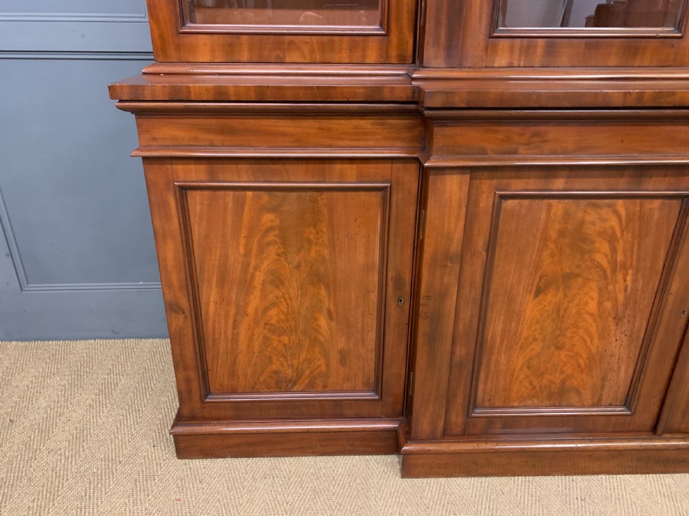Imposing Victorian Mahogany Breakfront Bookcase View II