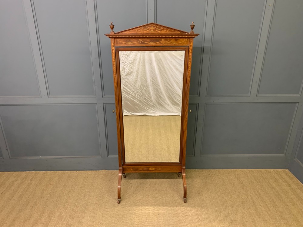Inlaid Mahogany Sheraton Revival Cheval Mirror View III