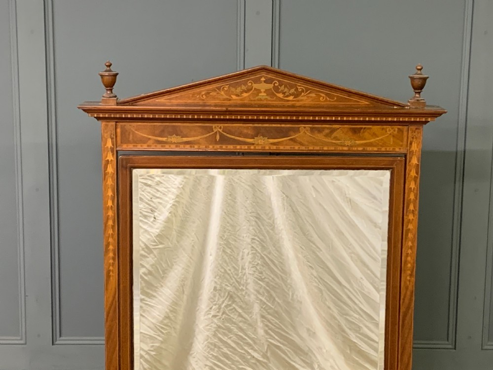 Inlaid Mahogany Sheraton Revival Cheval Mirror View IV