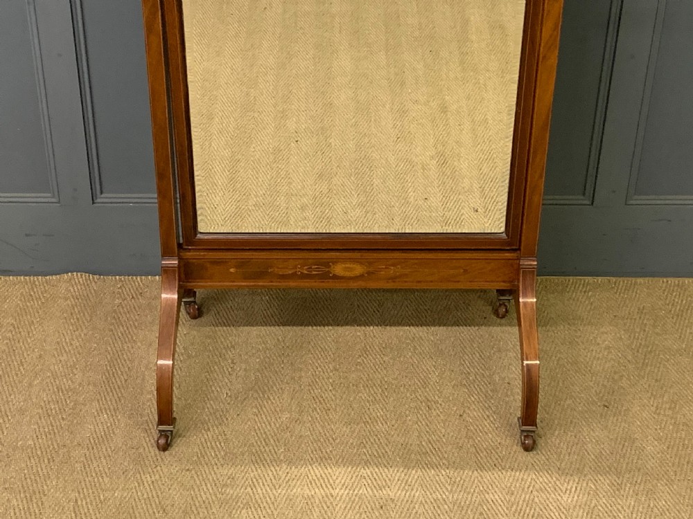 Inlaid Mahogany Sheraton Revival Cheval Mirror View V