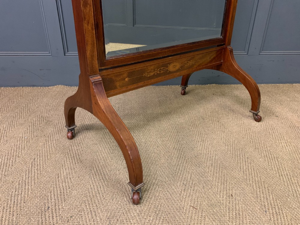 Inlaid Mahogany Sheraton Revival Cheval Mirror View VII