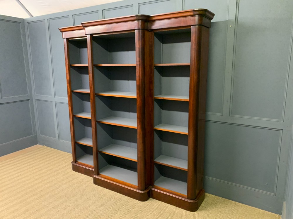 Victorian Mahogany Break Front Open Bookcase View IV