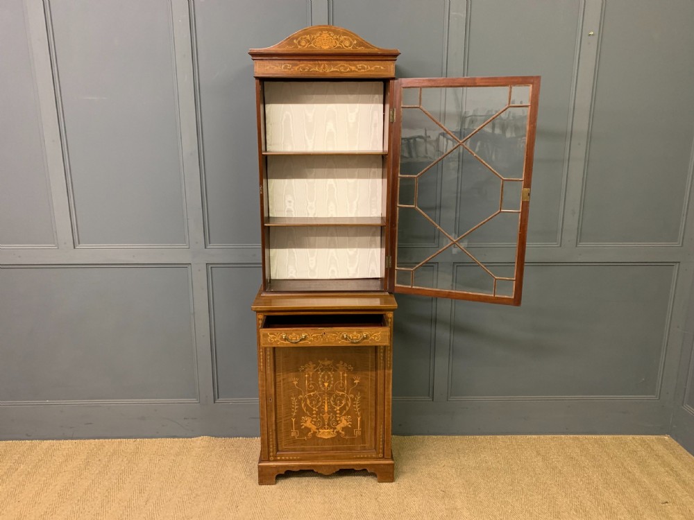 Slender Inlaid Mahogany Bookcase View XX