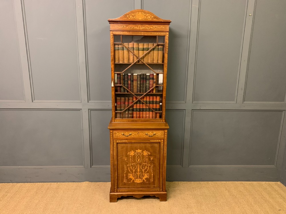 Slender Inlaid Mahogany Bookcase View XXII
