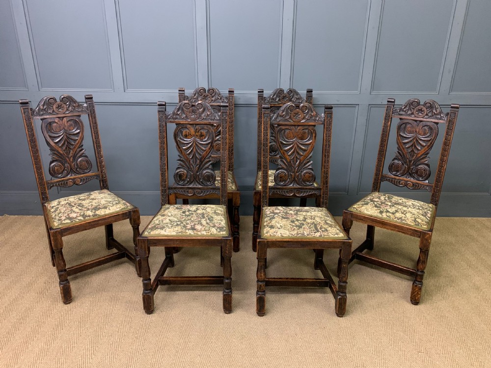 Set of 6 Carved Oak Chairs View II