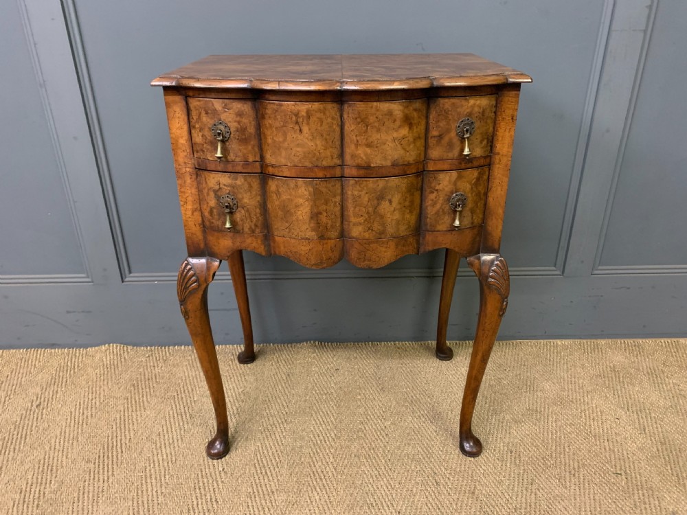 Burr Walnut 2 Drawer Serpentine Chest View II