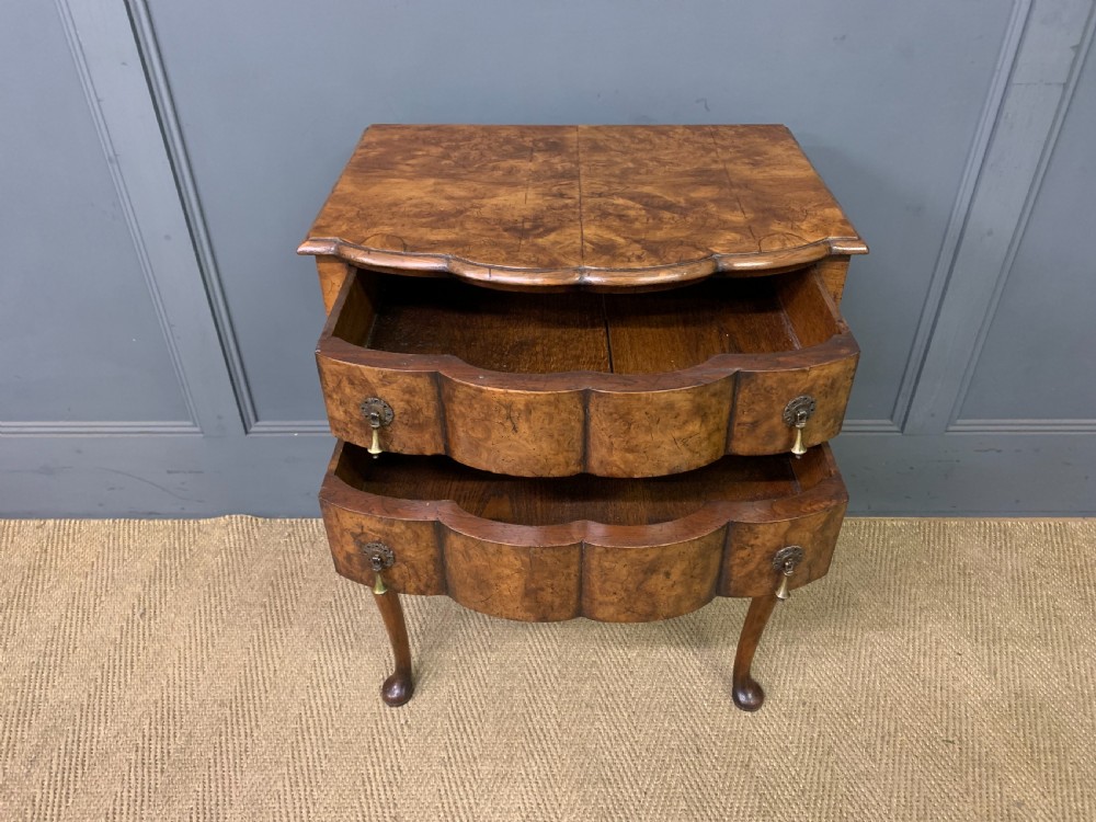 Burr Walnut 2 Drawer Serpentine Chest View V