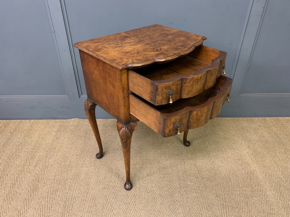 Burr Walnut 2 Drawer Serpentine Chest View VI