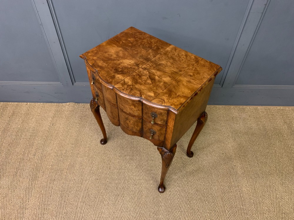 Burr Walnut 2 Drawer Serpentine Chest View IX