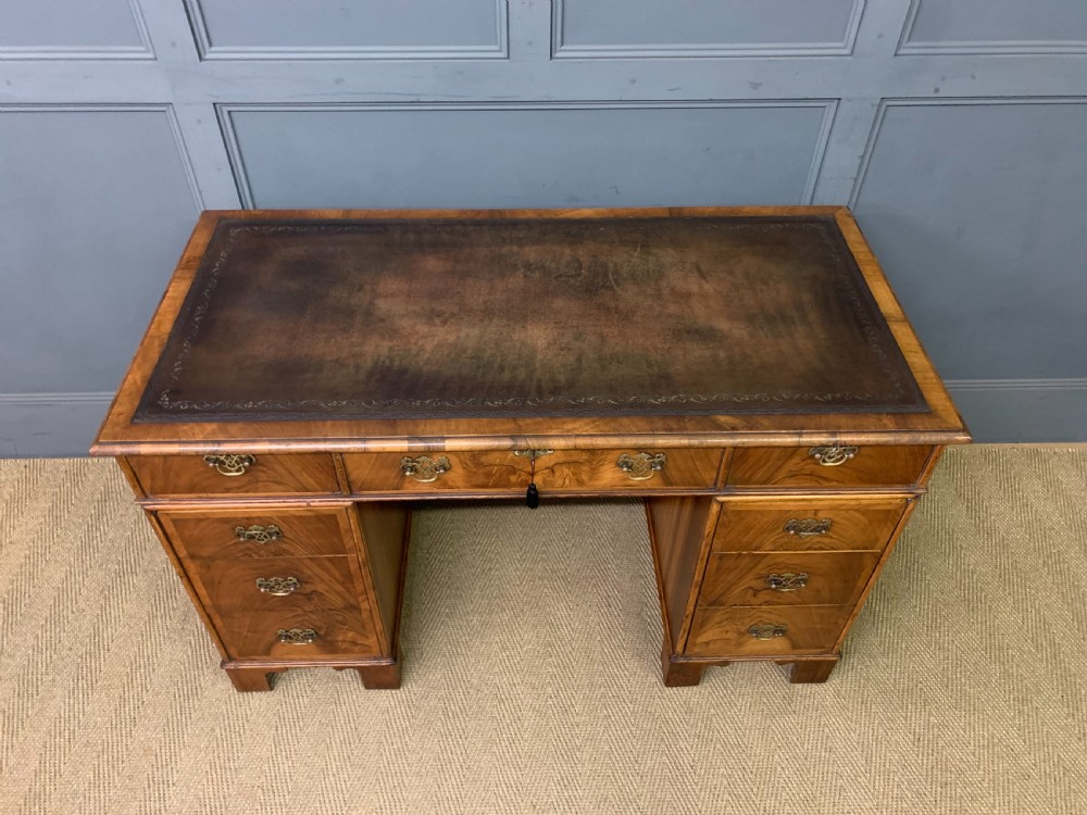 Edwardian Burr Walnut Pedestal Desk View III