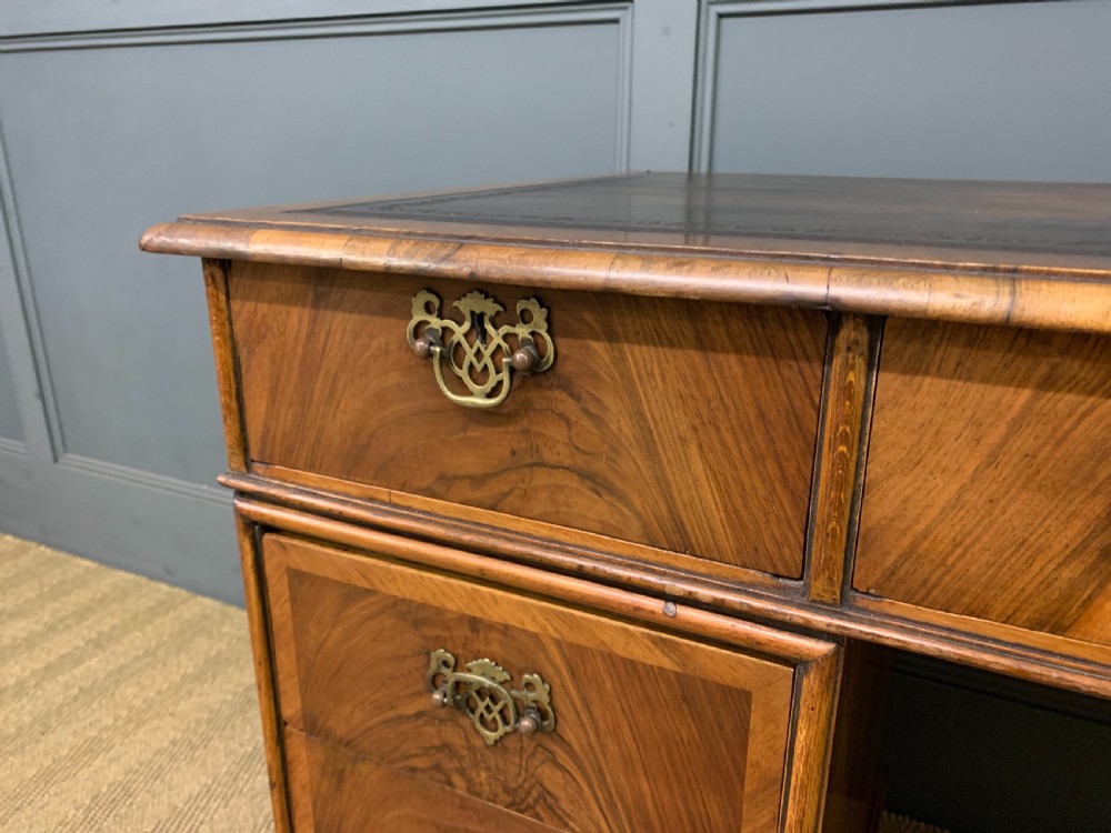 Edwardian Burr Walnut Pedestal Desk View VI