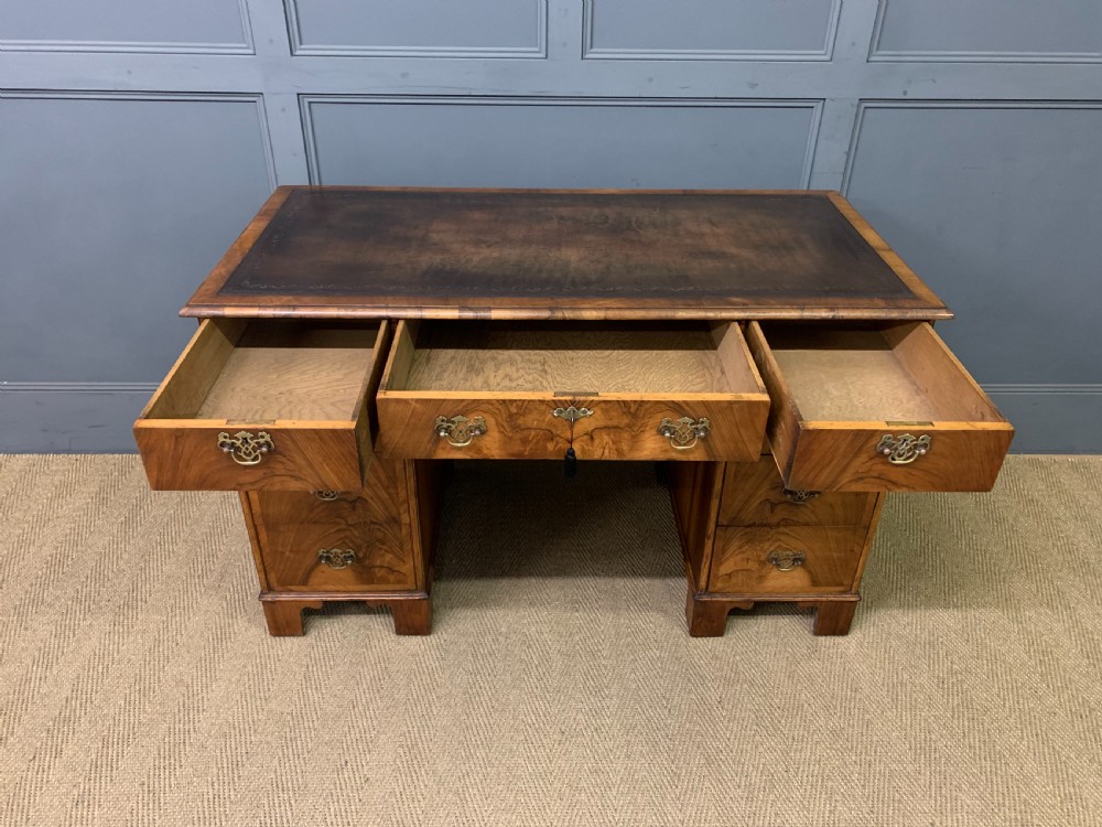 Edwardian Burr Walnut Pedestal Desk View VIII