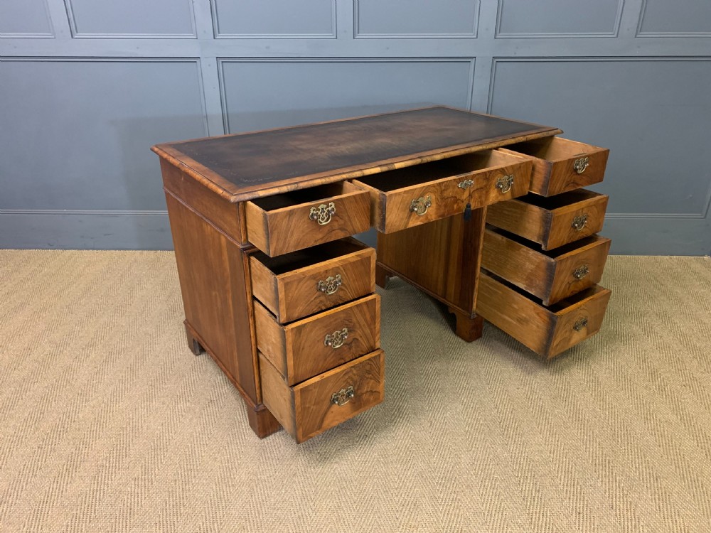 Edwardian Burr Walnut Pedestal Desk View XII