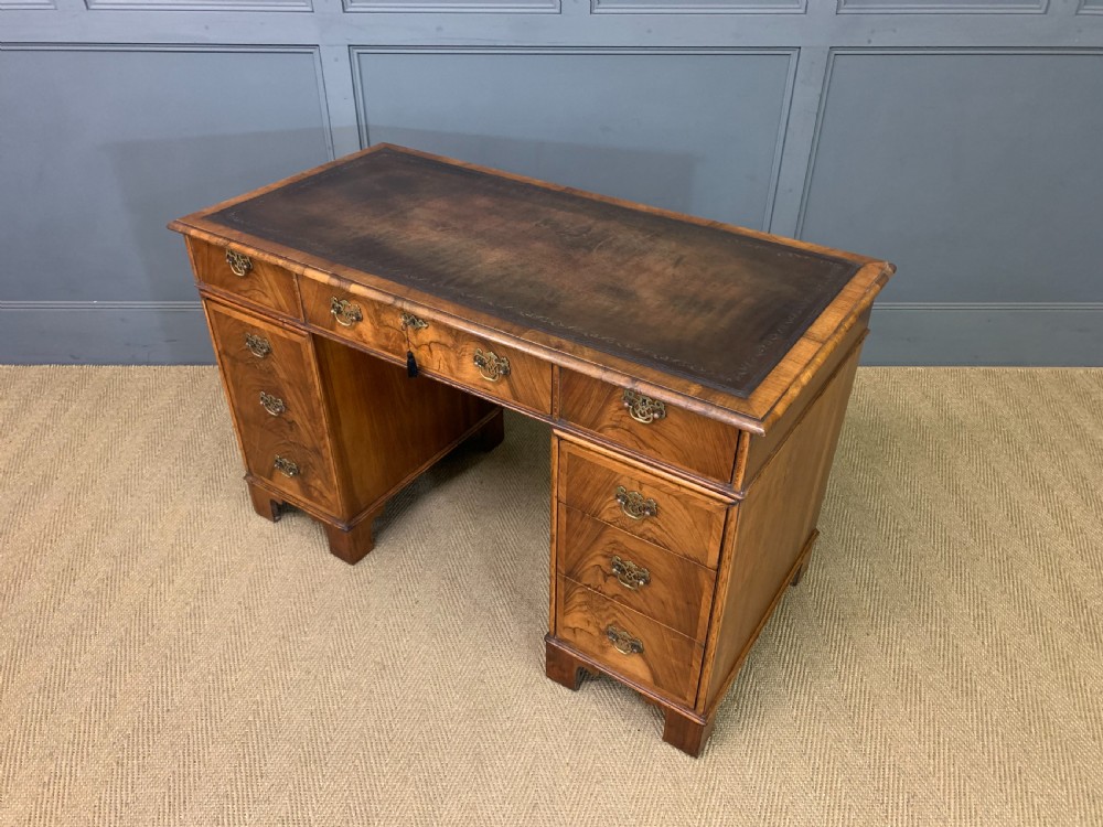 Edwardian Burr Walnut Pedestal Desk View XIII