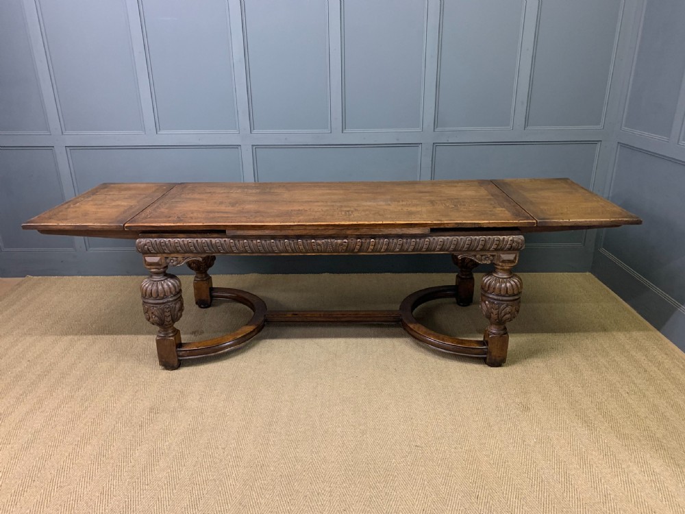 Jacobean Style Oak Refectory Draw Leaf Table View II