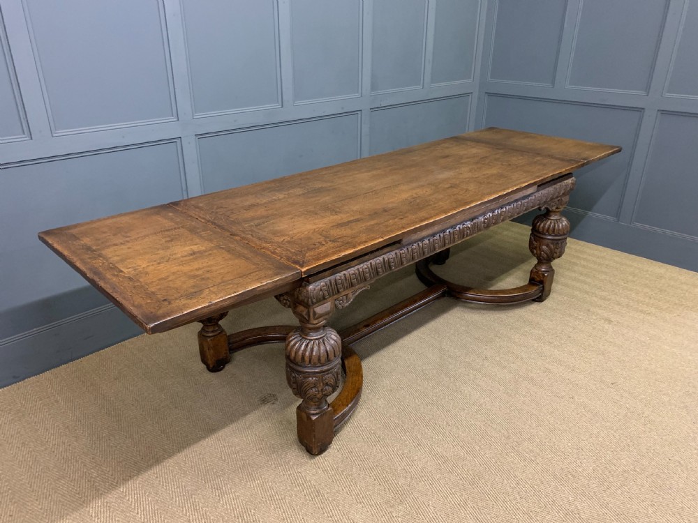 Jacobean Style Oak Refectory Draw Leaf Table View III