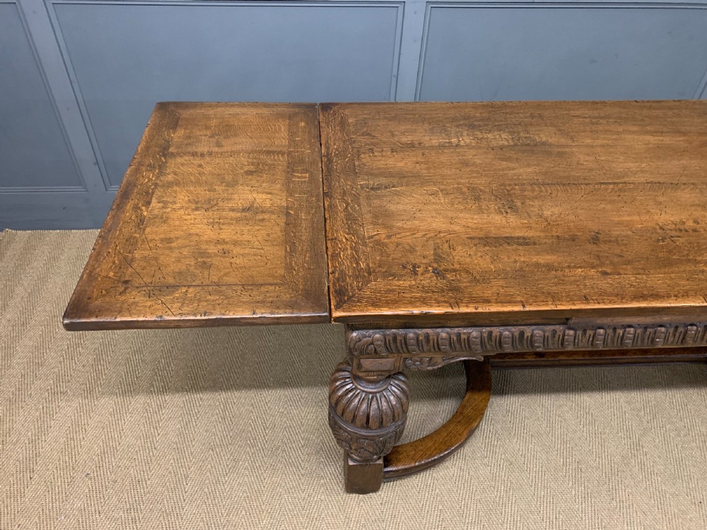 Jacobean Style Oak Refectory Draw Leaf Table View IV