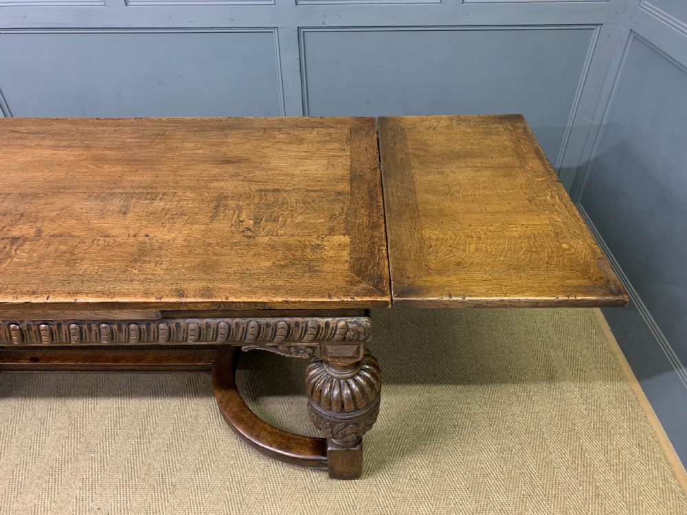 Jacobean Style Oak Refectory Draw Leaf Table View V